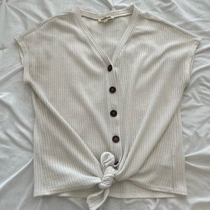 Ribbed Button Down Tie Waist Top